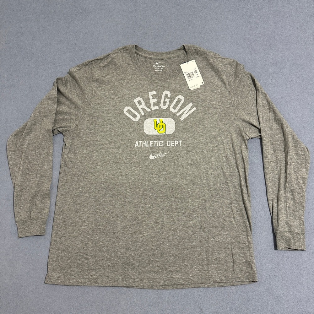 Nike Oregon Ducks Football T-Shirt Crew-Neck Long Sleeve Gray Mens Size XXL